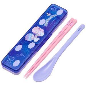 Sanrio Little Twin Stars Utensils Set - Spoon Chopsticks Box Case, Glitter Bento